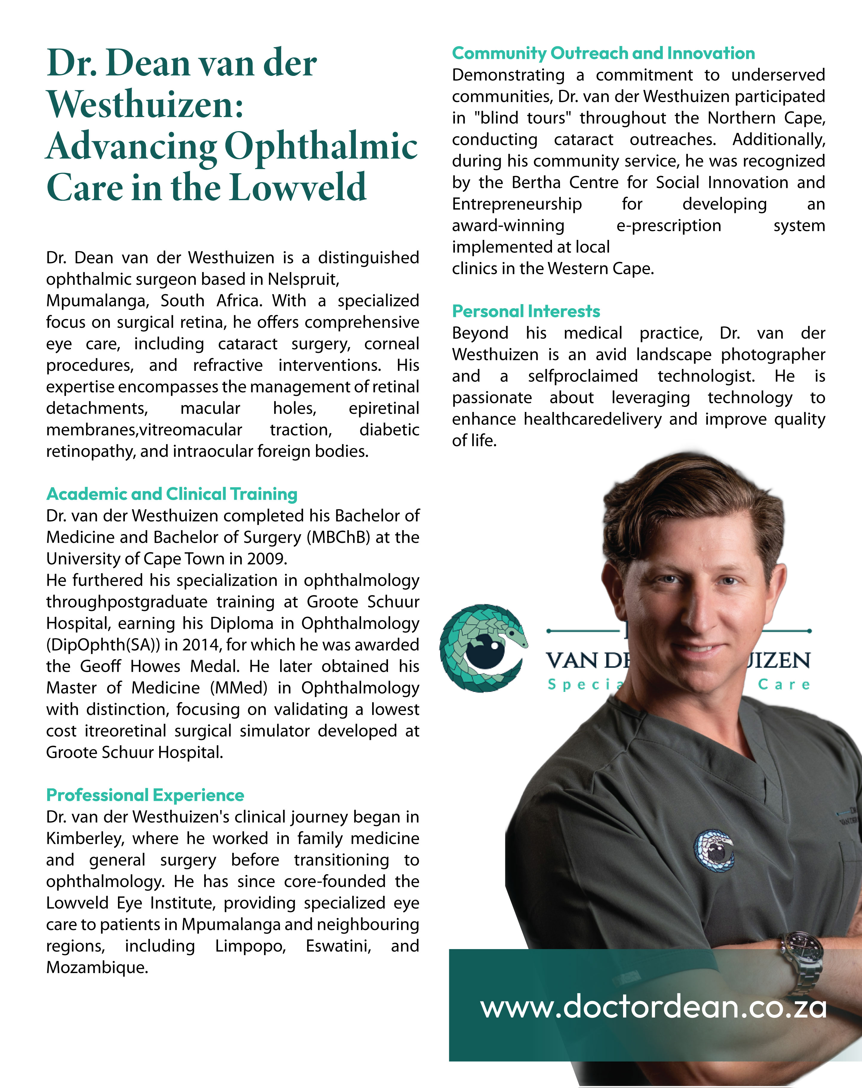 Dr Dean van der Westhuizen Inc full-page advert 2